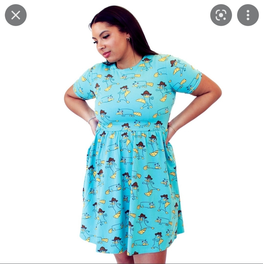 CAKEWORTHY PHINEAS&FERB PERRY PLATYPUS PRINT COTTON STRETCH BLEND DRESS 4X